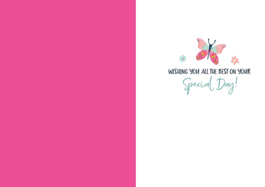Butterfly birthday card with message 'WISHING YOU ALL THE BEST ON YOUR Special Day!'