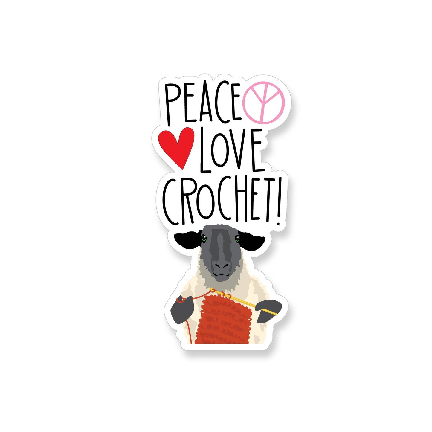 Peace Love Crochet, Crocheting Sheep Vinyl Sticker