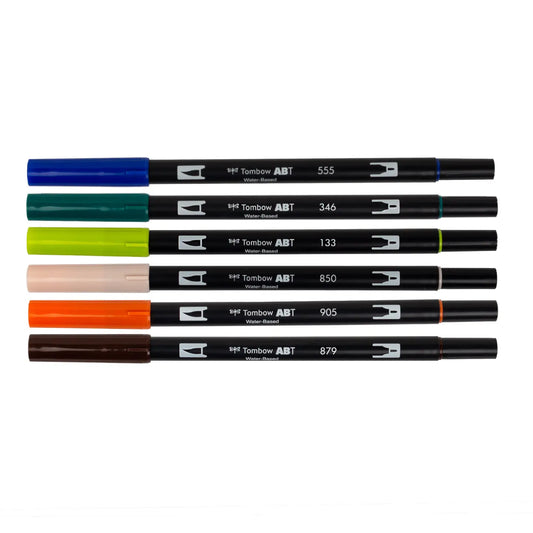 Dual Brush Pen Art Markers - Manga Illustration Wind 6-Pack