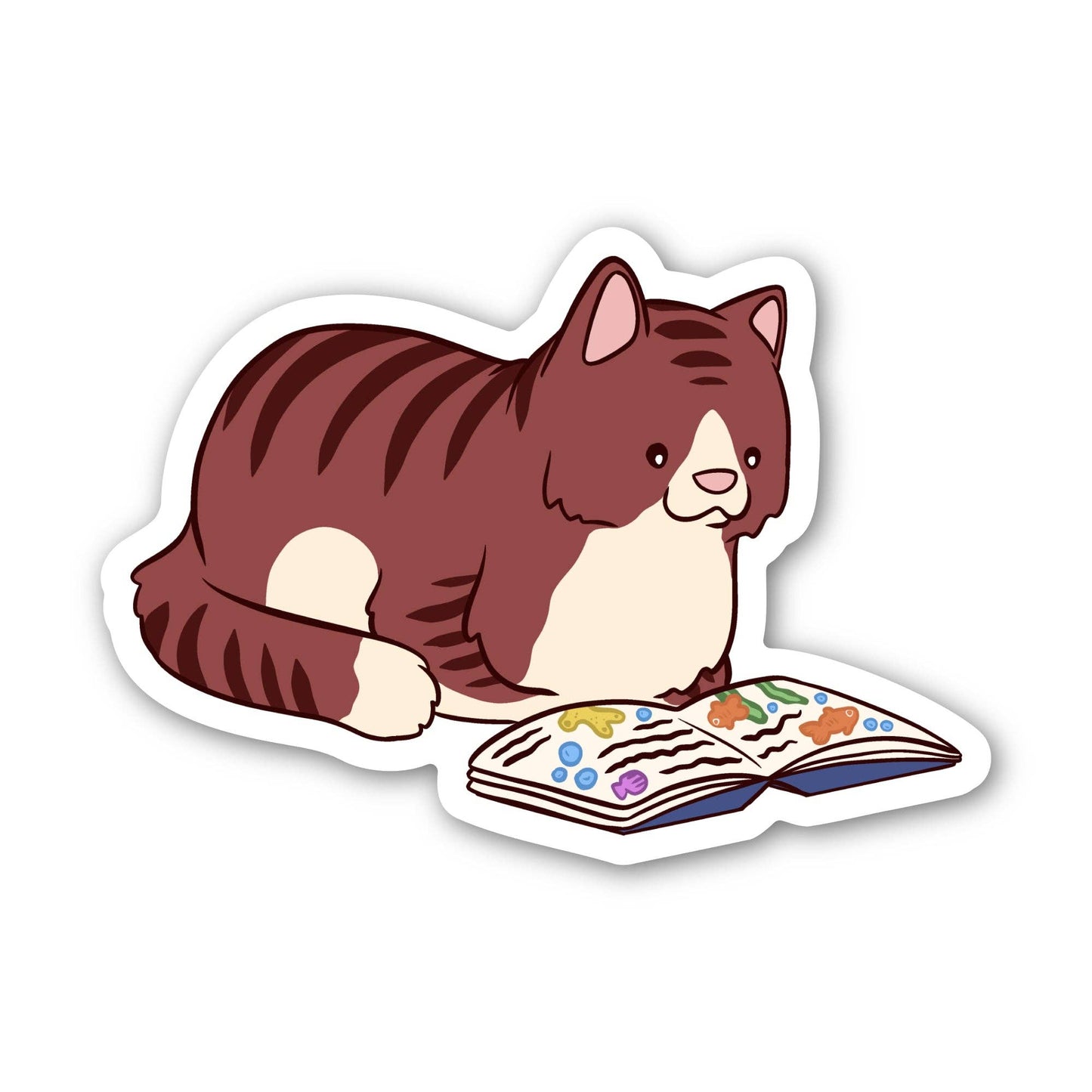 Cat Reading Book Sticker