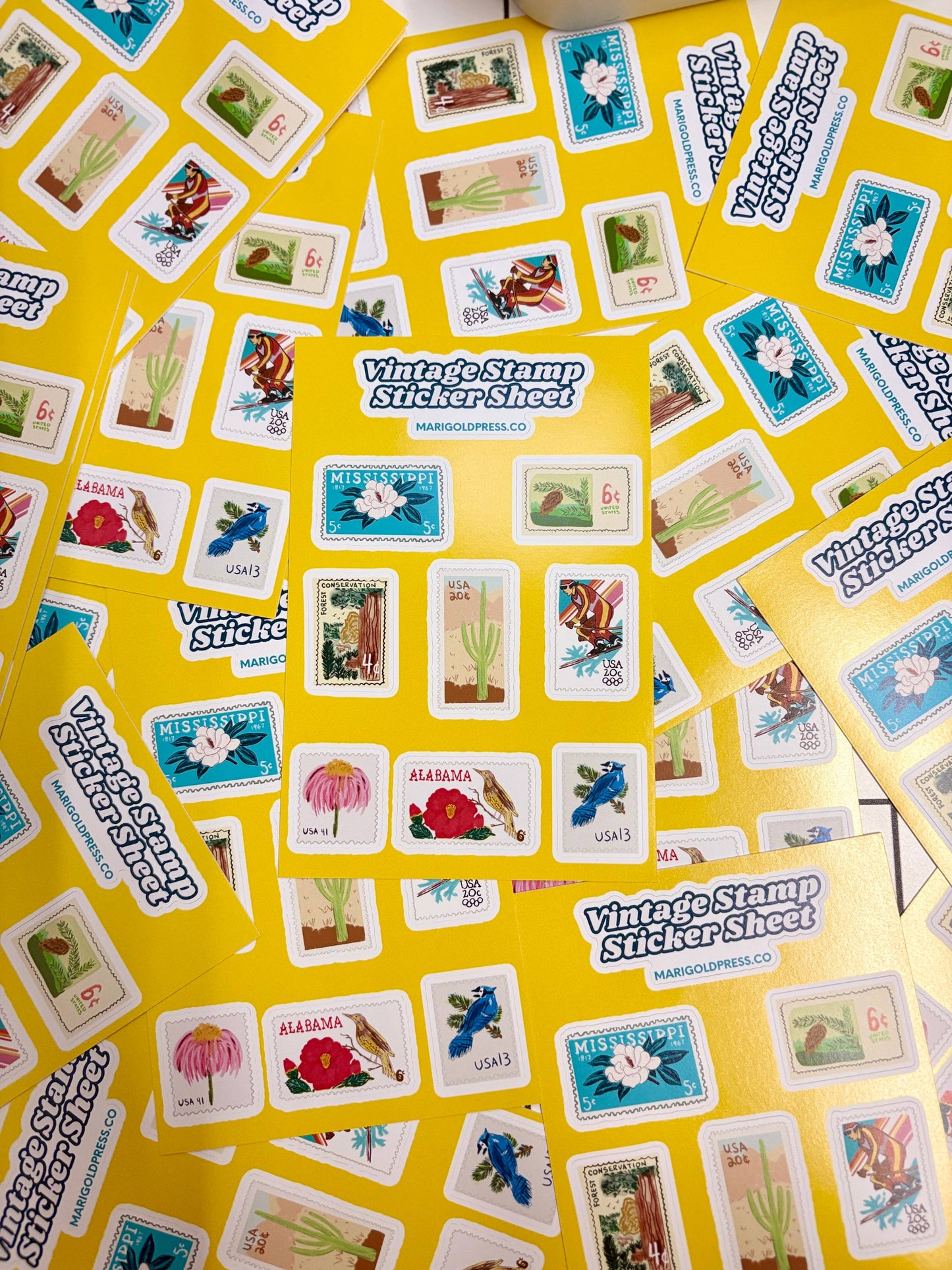 Vinyl Vintage Postage Stamp Sticker Sheet 4 x 6