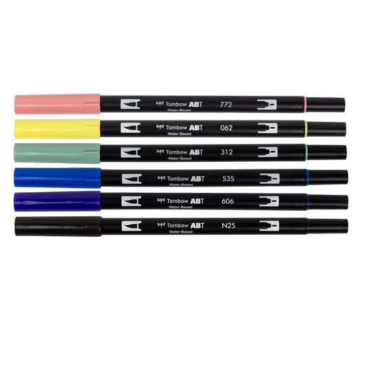 Dual Brush Pen Art Markers - Manga Illustration Moon 6-Pack