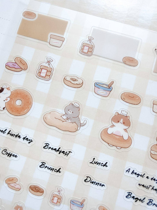 Kuboandlucy Stationery Co | Bagel Cat Clear Sticker Sheet