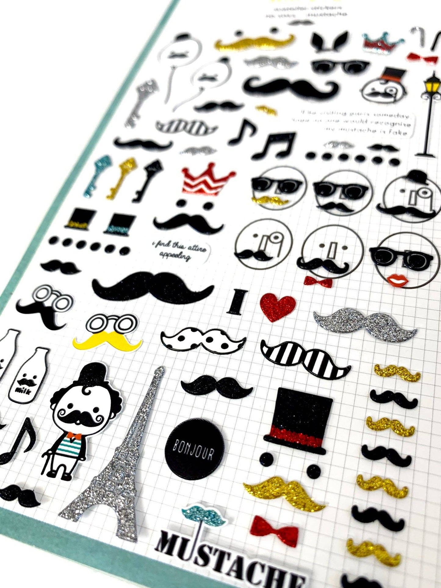 Mustache Glitter Stickers