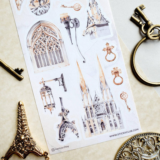 Gothic Architecture in Watercolor Sticker Sheet