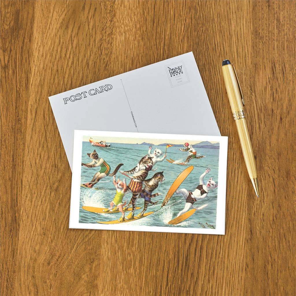 Postcard Crazy Cats Waterskiing