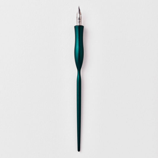 Flourish calligraphy pen with teal-green body and gold calligraphy nib