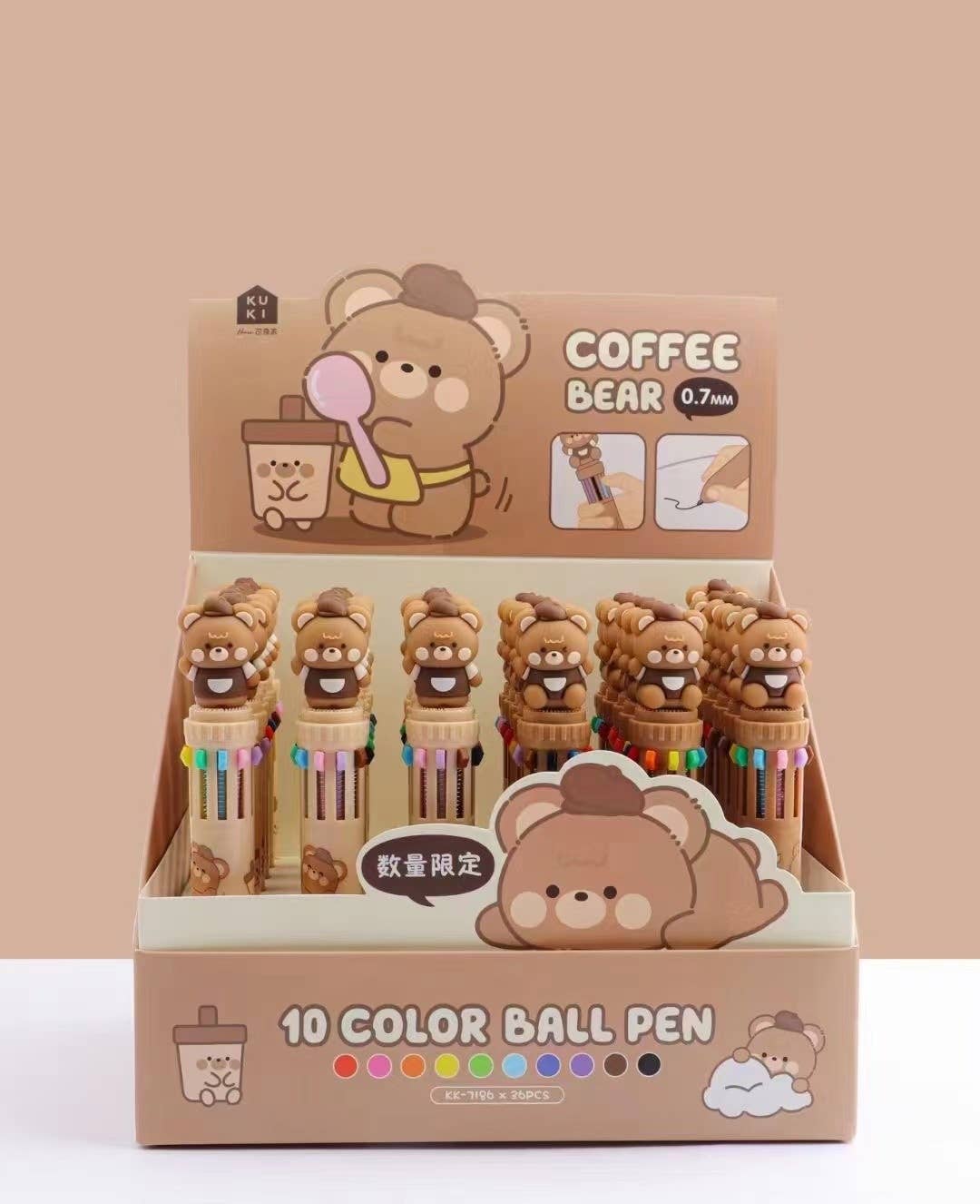 COFFEE BEAR 10-COLOR RETRACTABLE BALL PEN