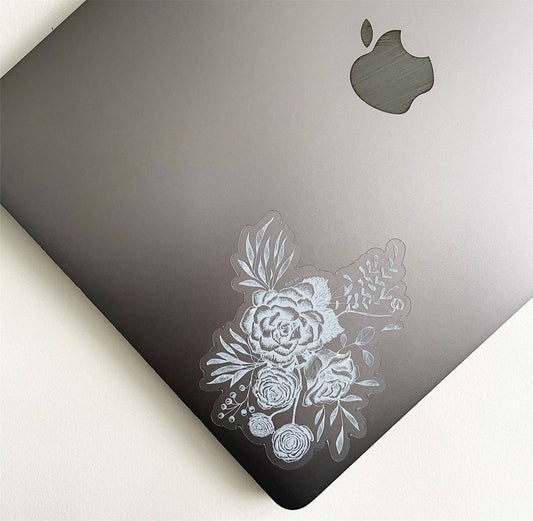 CLEAR White Floral Sticker – 4"