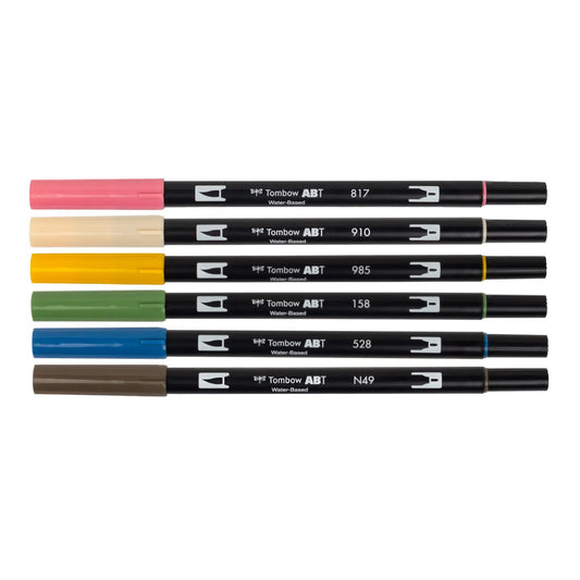 Dual Brush Pen Art Markers - Manga Illustration Flowers 6-Pack