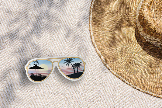 Sunglasses Beach Sticker - Ocean Shore Sunset Decal