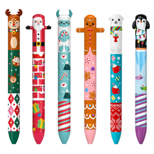 Assorted 2 color click pens with gingerbread and animal character barrel designs