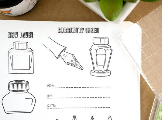 "Nibs & Ink" - 4"x6" Clear Stamp Set (16 stamp designs)