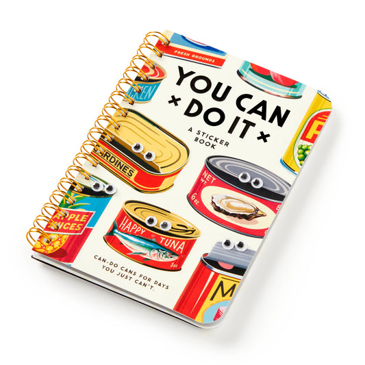 You Can Do It sticker book with colorful can cover and gold spiral binding