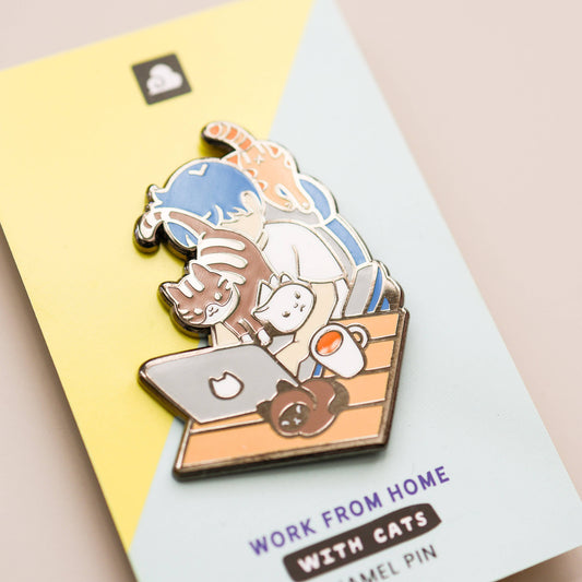 Enamel Pin - Work From Home with Cats