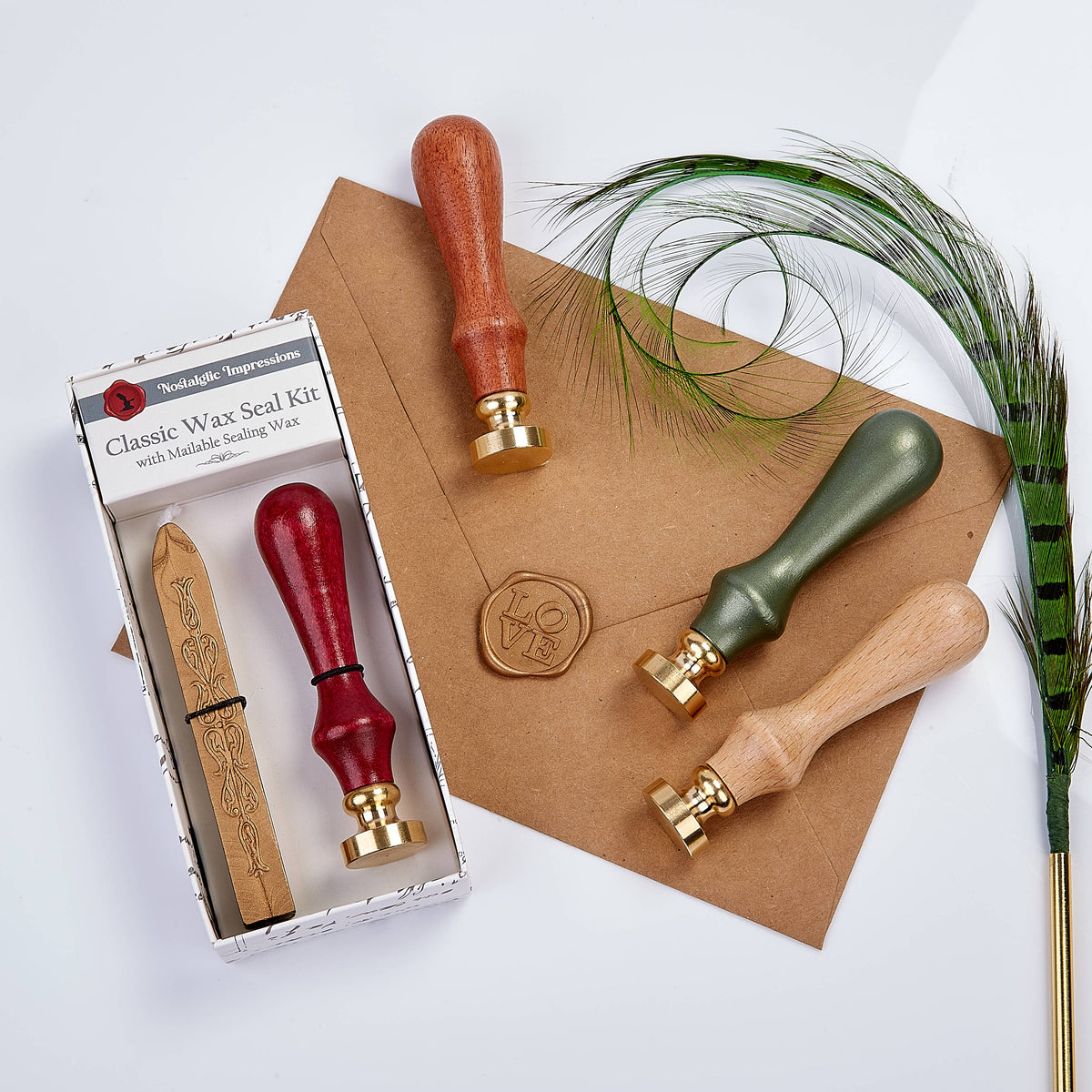 Nature-Inspired Wood Handle Wax Seal Kits in Compact Display