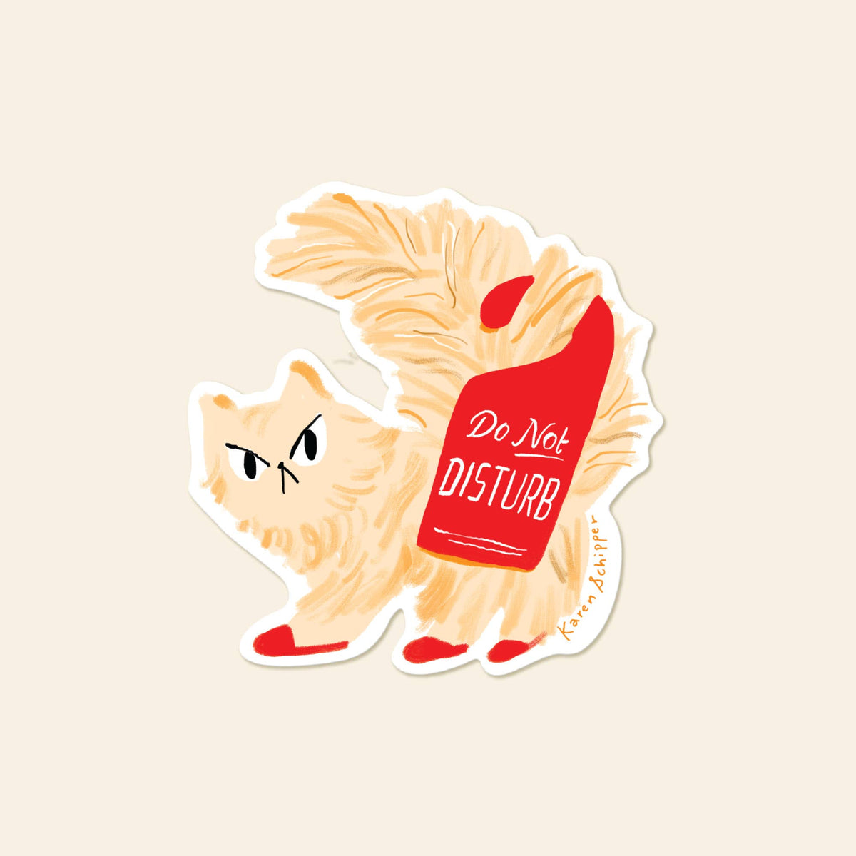 Vinyl cat sticker with a raised red tail reading “Do Not Disturb”