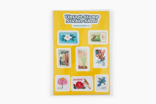 Vinyl Vintage Postage Stamp Sticker Sheet 4 x 6