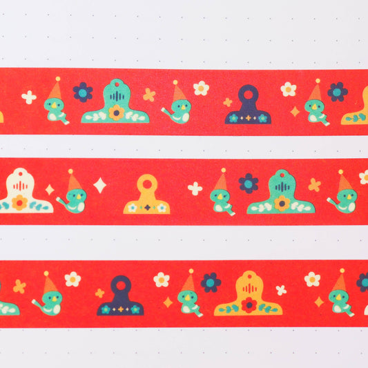 Red washi tape strips with colorful character pattern