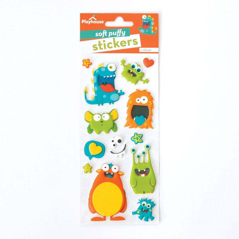 Assorted puffy monster stickers in a package, colorful 3D soft foam characters