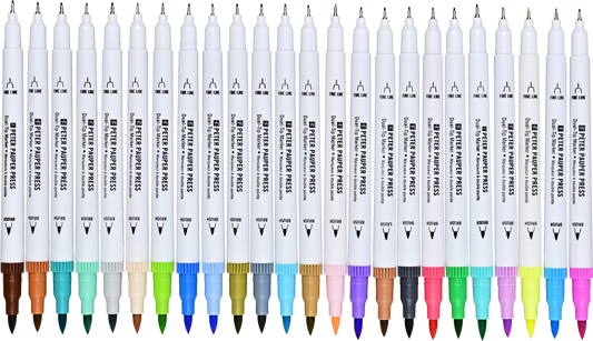 Set of 24 dual-tip pastel markers with white bodies and multicolor tips, side view