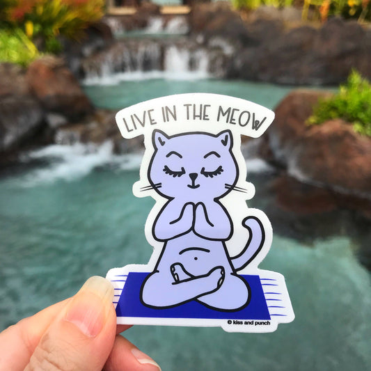 Zen Yogi Cat Live in the Meow Diecut Vinyl Sticker