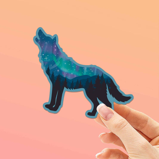 Northern Lights Wolf Sticker - Cool Aurora Nature Sticker