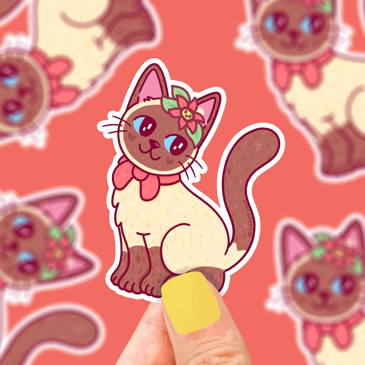 Siamese Cat Kitty Short Hair Water Bottle Vinyl Sticker