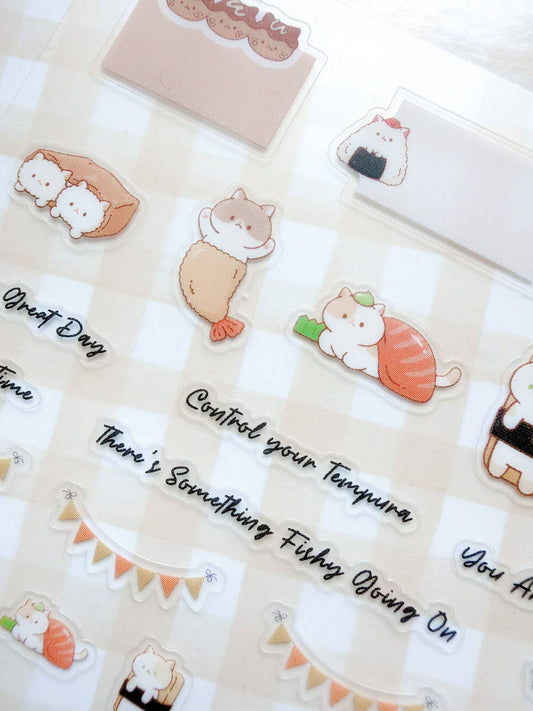 Kuboandlucy Stationery Co | Sushi Cat Clear Sticker Sheet