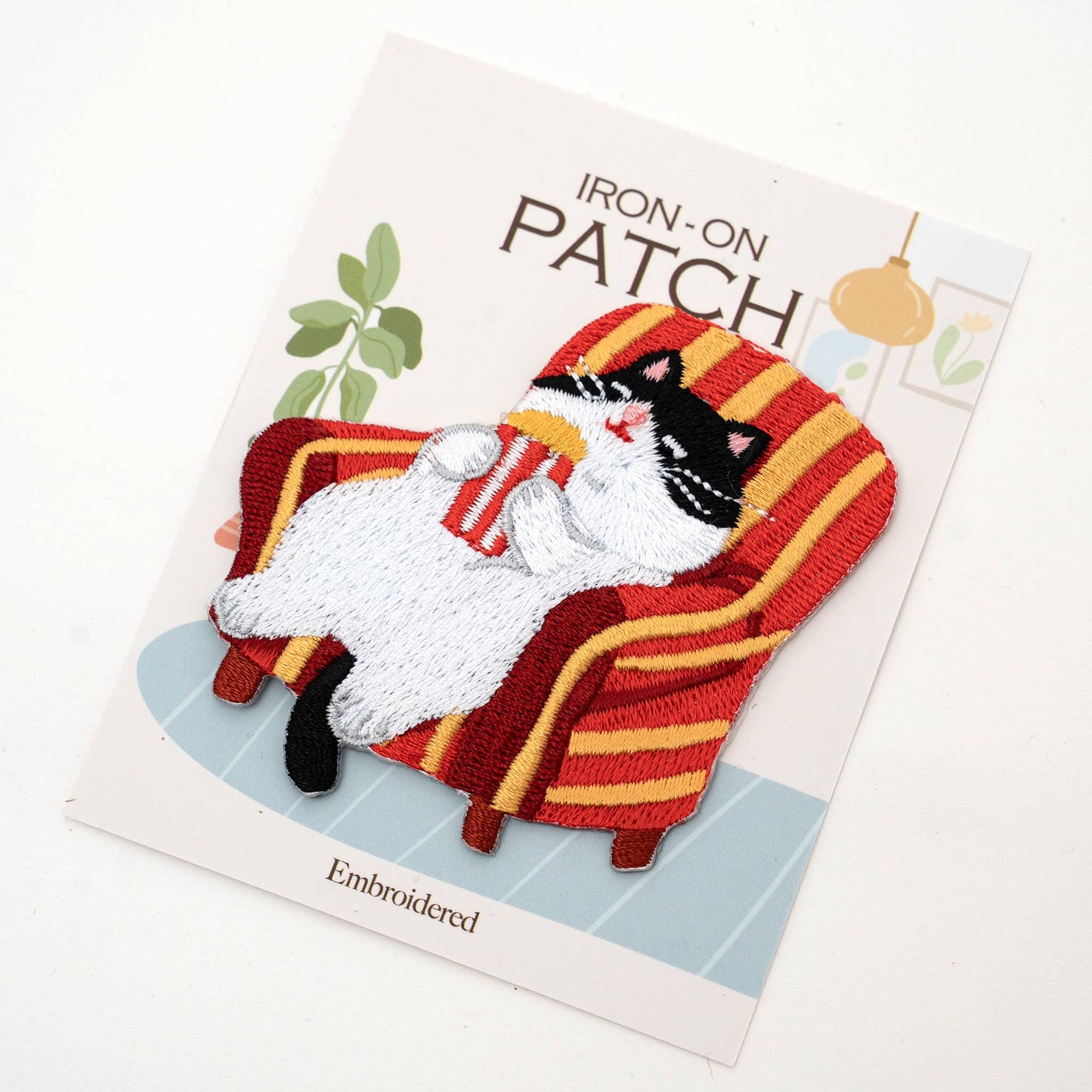 Relaxed Cat Iron On Patch - Chill Kitty Embroidered