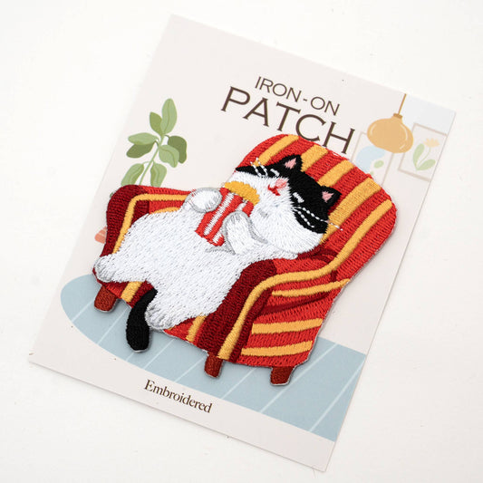 Relaxed Cat Iron On Patch - Chill Kitty Embroidered