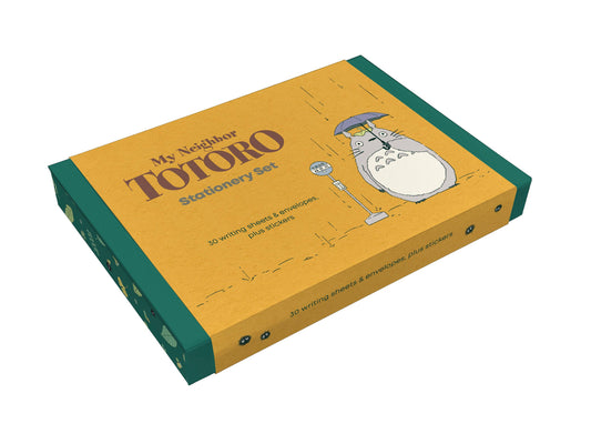 My Neighbor Totoro stationery set box, angled view with Totoro illustration on tan lid