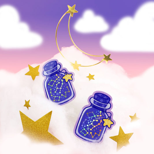 Bottle of Stars Astronomy Space Vinyl Sticker (Holographic)