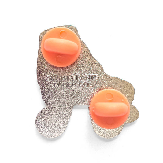 Brown roller skate pin with glow in the dark wheels