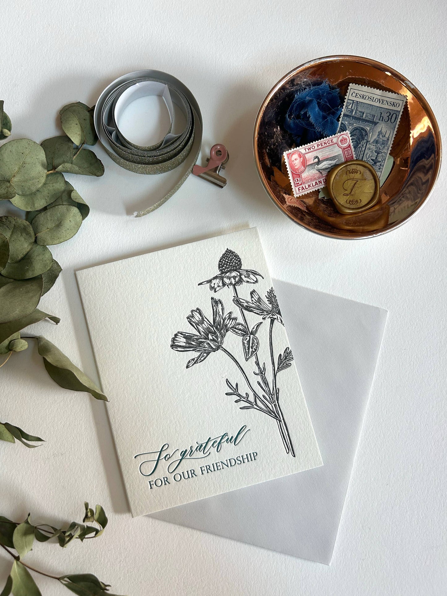 So Grateful For Our Friendship Letterpress Card