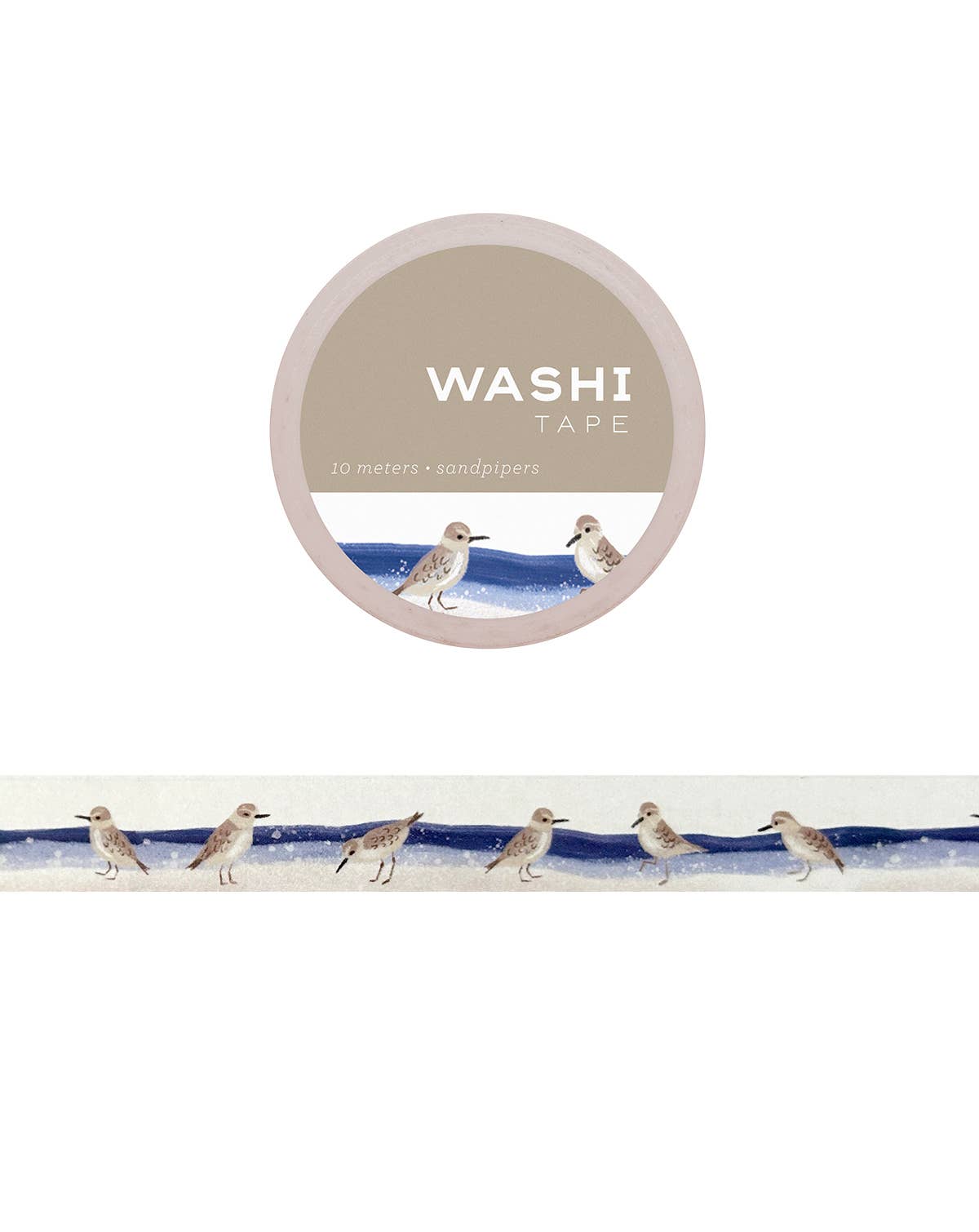 Washi tape roll with blue bird pattern, matte paper design