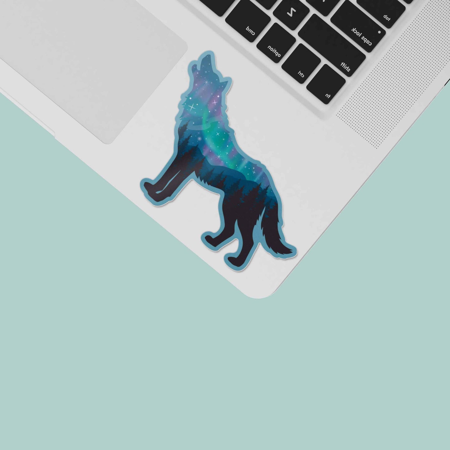 Northern Lights Wolf Sticker - Cool Aurora Nature Sticker