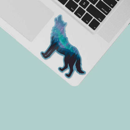 Northern Lights Wolf Sticker - Cool Aurora Nature Sticker