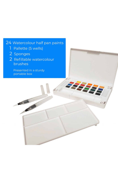 Zieler Premium 24 Half Pan Watercolor Set with Brushes