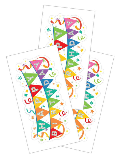 Happy Birthday banner sticker sheet set with colorful letter and flag designs