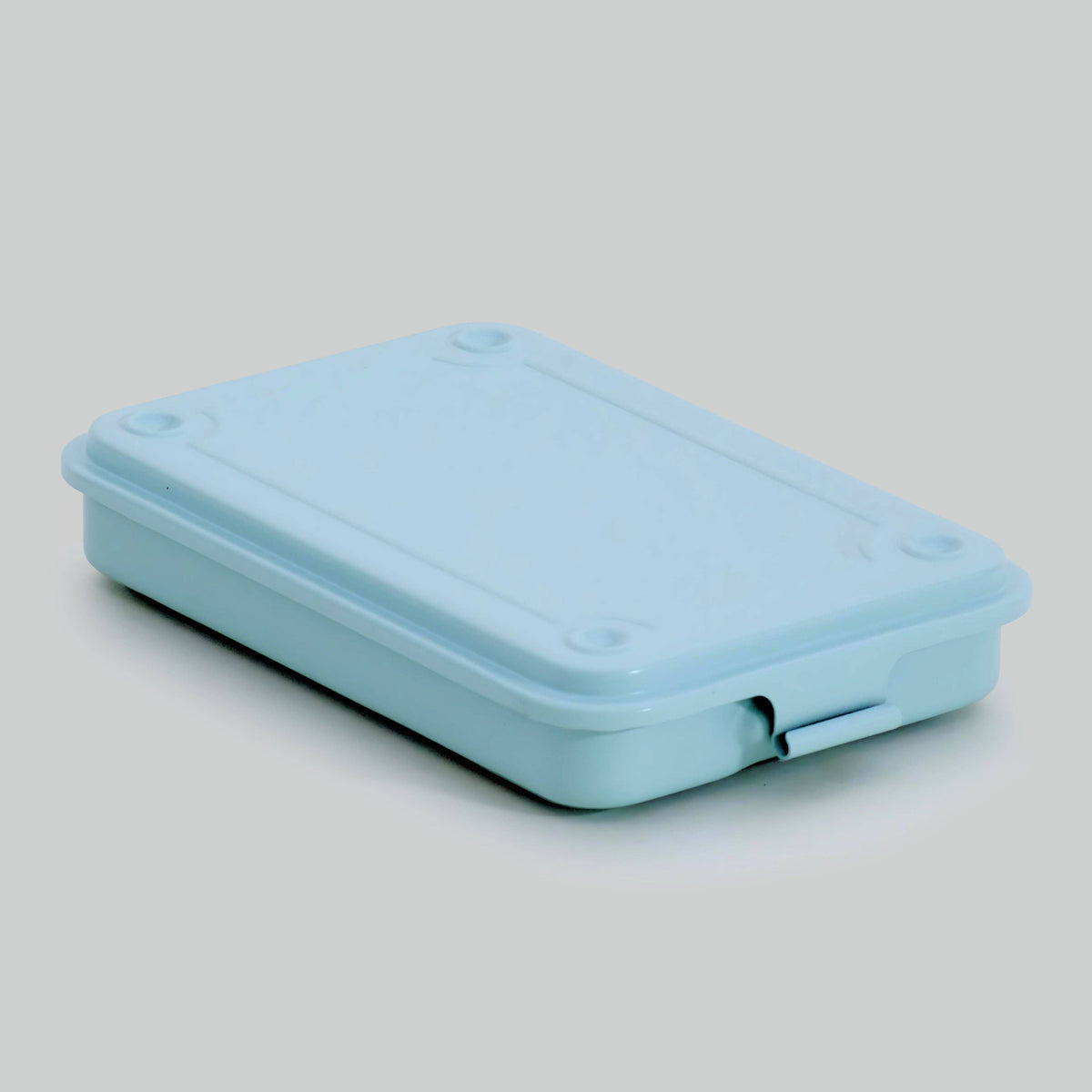 Toyo steel stackable storage box in pale blue, shown closed