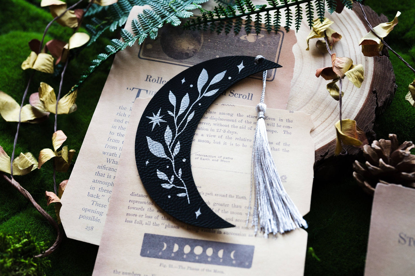 Floral Moon Faux Leather Bookmark