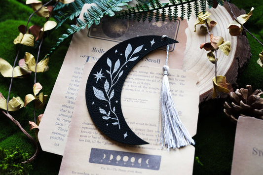 Floral Moon Faux Leather Bookmark
