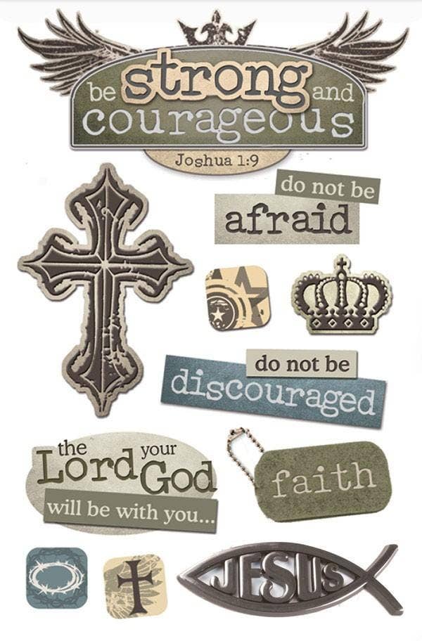 Religious 3D scrapbook stickers set with crosses, crown, fish, and scripture sayings
