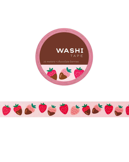 Washi tape roll with strawberry, berry, and chocolate prints