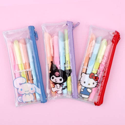 Sanrio Soft Touch Pastel Highlighter Set (4 Colors + Pouch)