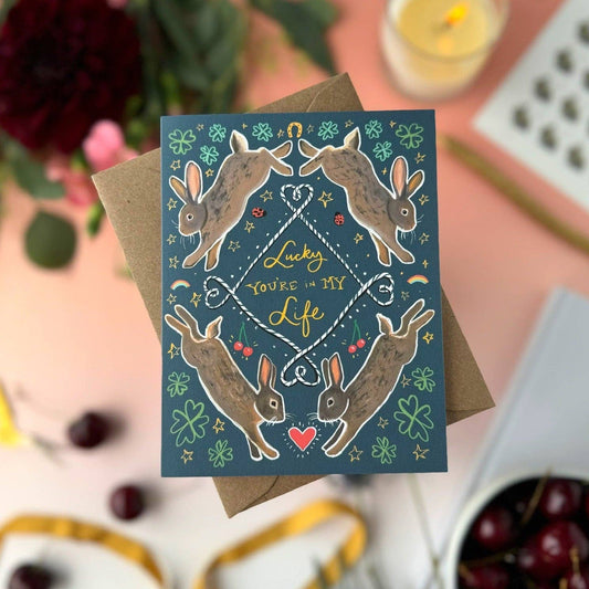 Lucky You're in My Life Rabbit — Valentine's Day, Love, Anniversary, Thank you Card