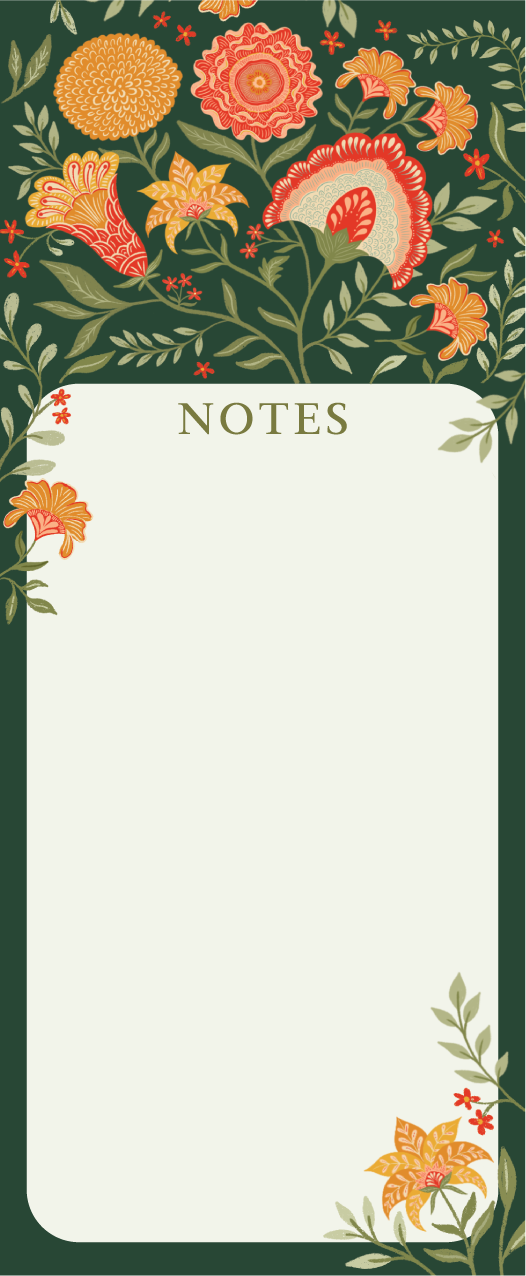 Floral list notepad with a blank writing area and colorful botanical border