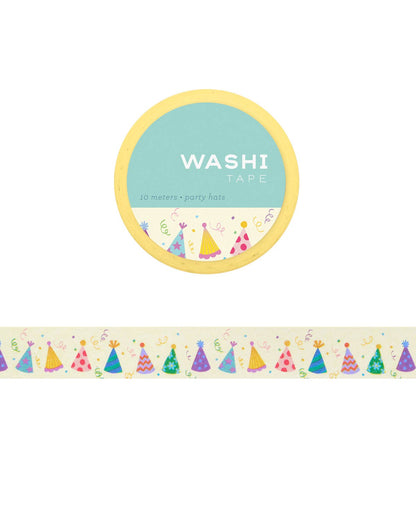 Washi tape roll with pastel party hat pattern and beige paper edge