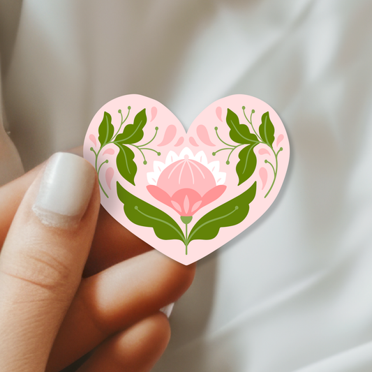 Floral Heart Waterproof Vinyl Sticker | Valentine's Day